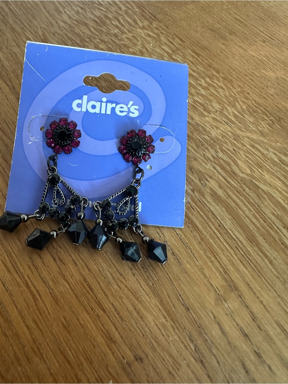 Claire's Black and Plum Floral Crystal Dangle Earrings